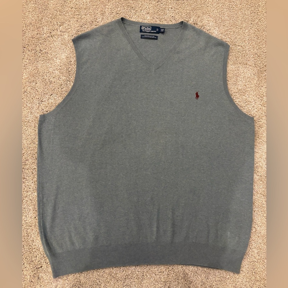 Vtg Polo Ralph Lauren Pima Cotton Sweater Vest V Neck Mens 2XLT Green